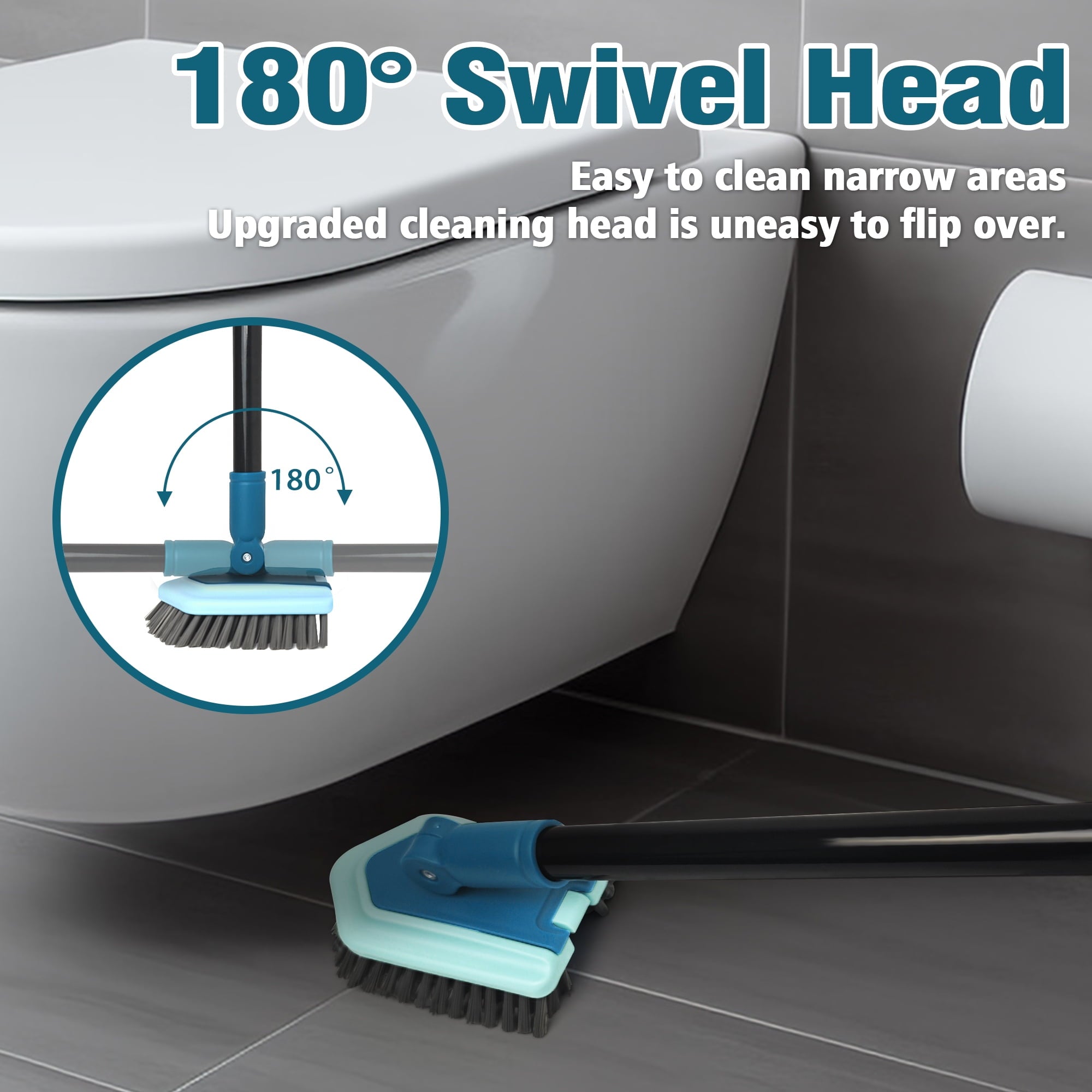 JEHONN Tub Tile Scrubber Brush with Long Handle (Blue)