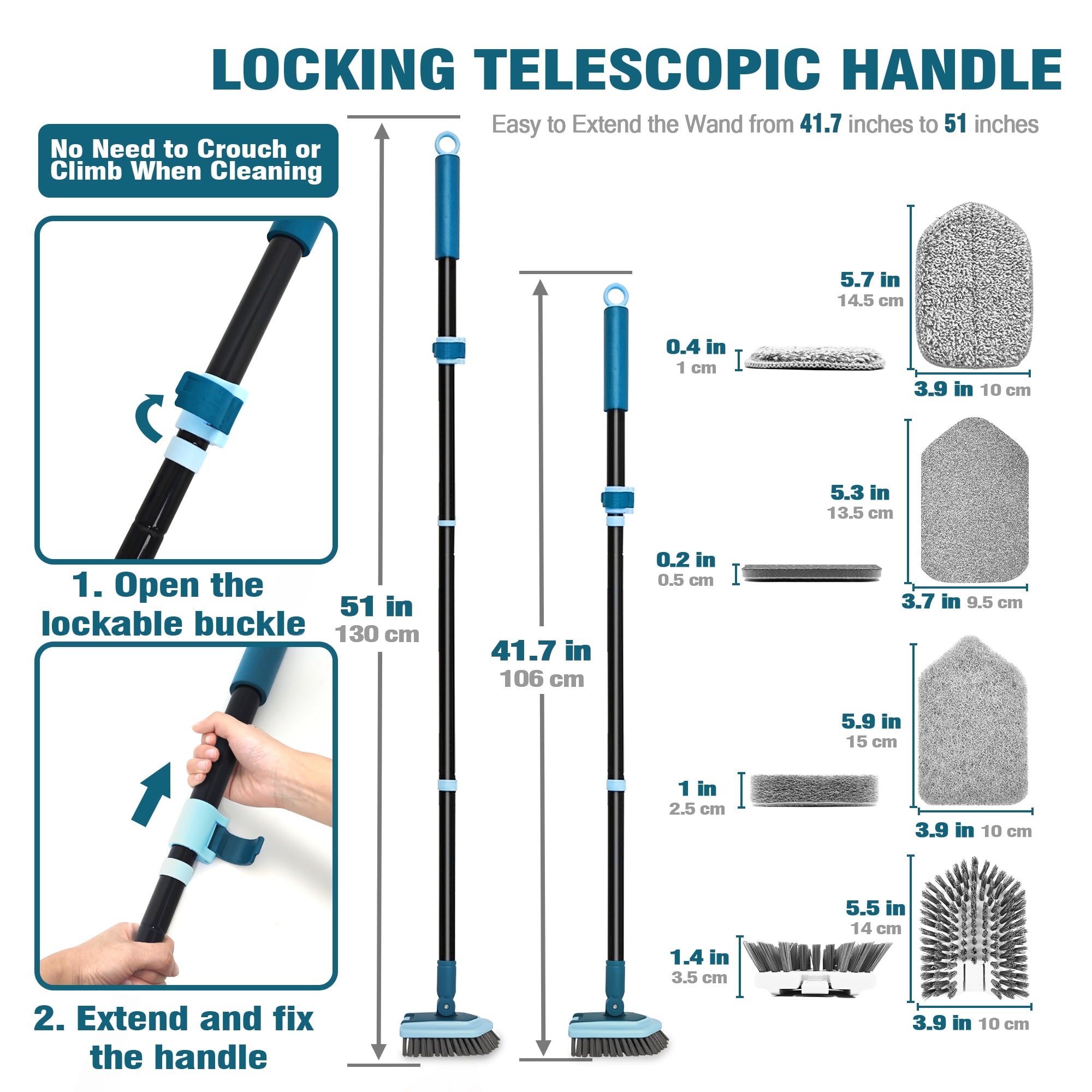 JEHONN Tub Tile Scrubber Brush with Long Handle (Blue)