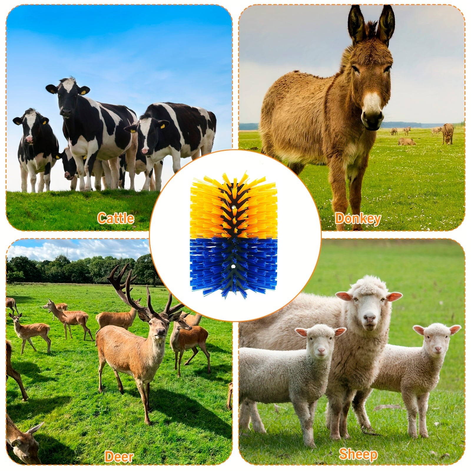 2PCS Livestock Scratch Brushes, Horse Scratcher Full Massage Brush Kit, Relieve Itching on Back, for Horse, Cattle, Sheep, Pig, Yellow