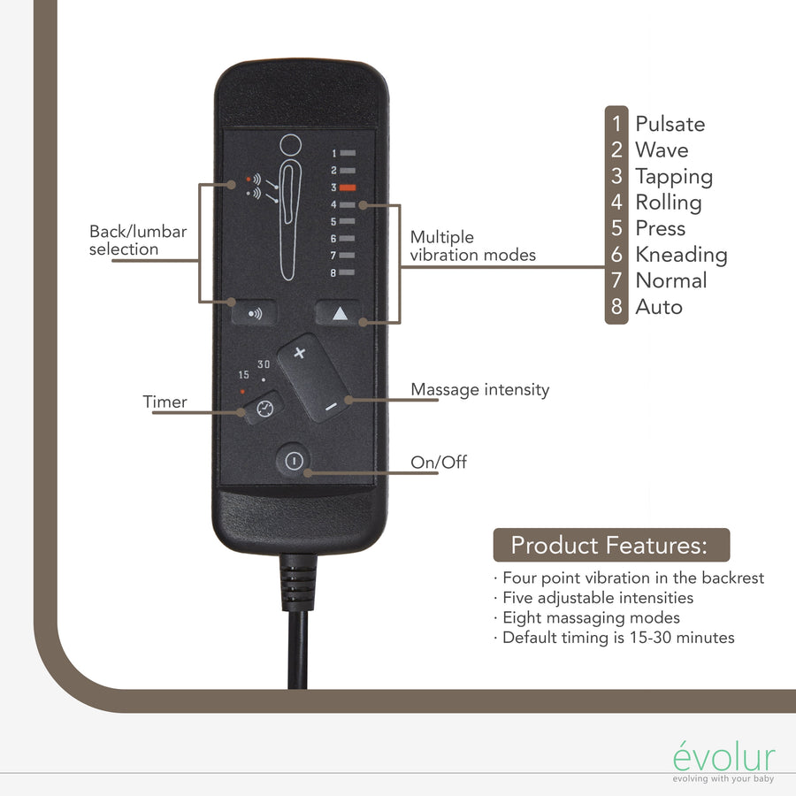 Evolur Reevo Upholstered Faux Leather Seating Glider Swivel, Rocker, Massager, Glider Chair For Modern Nursery, Misty Grey, Tool-Free Assembly, Easy to Clean, Environmentally Conscious Rocker