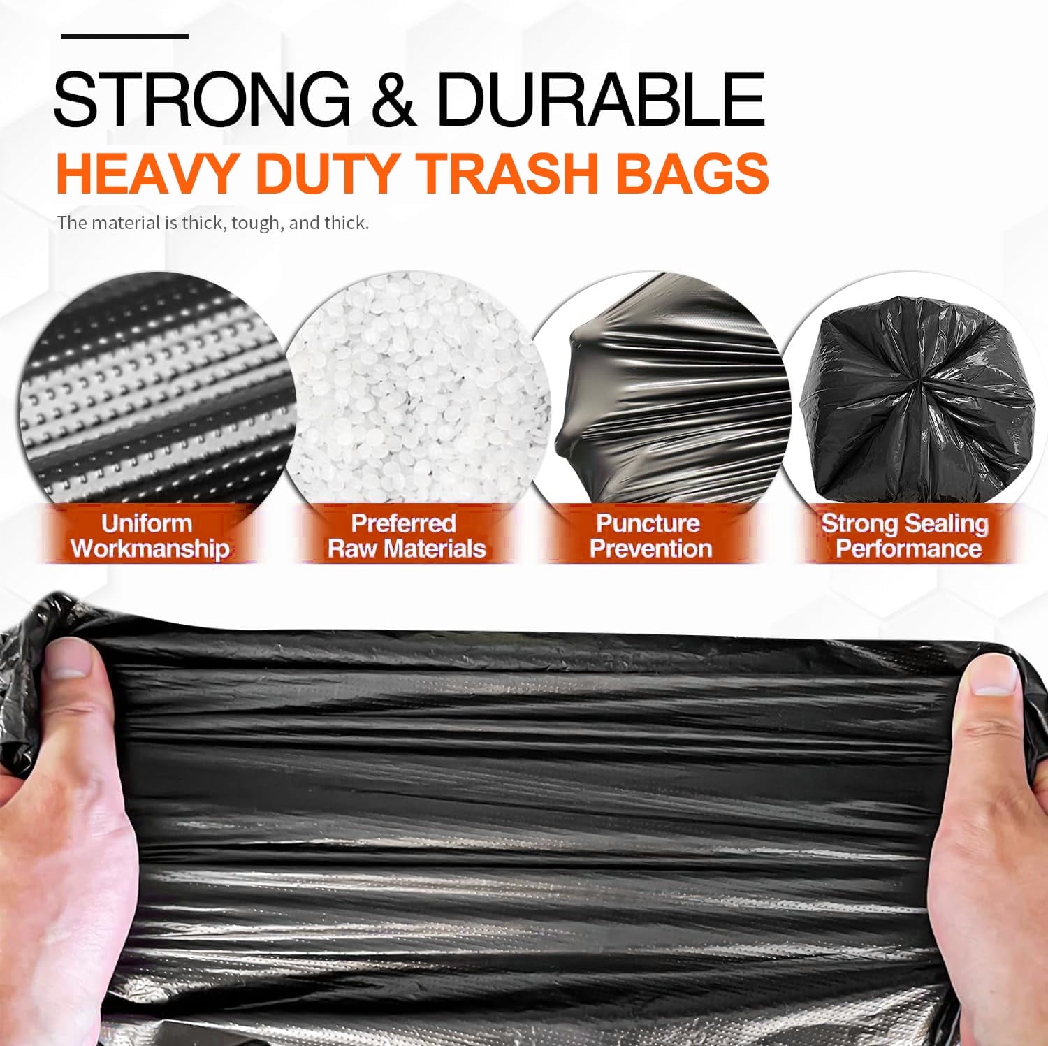 55 Gallon Trash Bags, Heavy Duty Outdoor Garbage Bags (60 Count) for Waste, Lawn and Leaf ,1.5 Mil