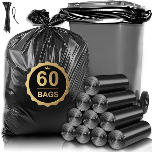 55 Gallon Trash Bags, Heavy Duty Outdoor Garbage Bags (60 Count) for Waste, Lawn and Leaf ,1.5 Mil