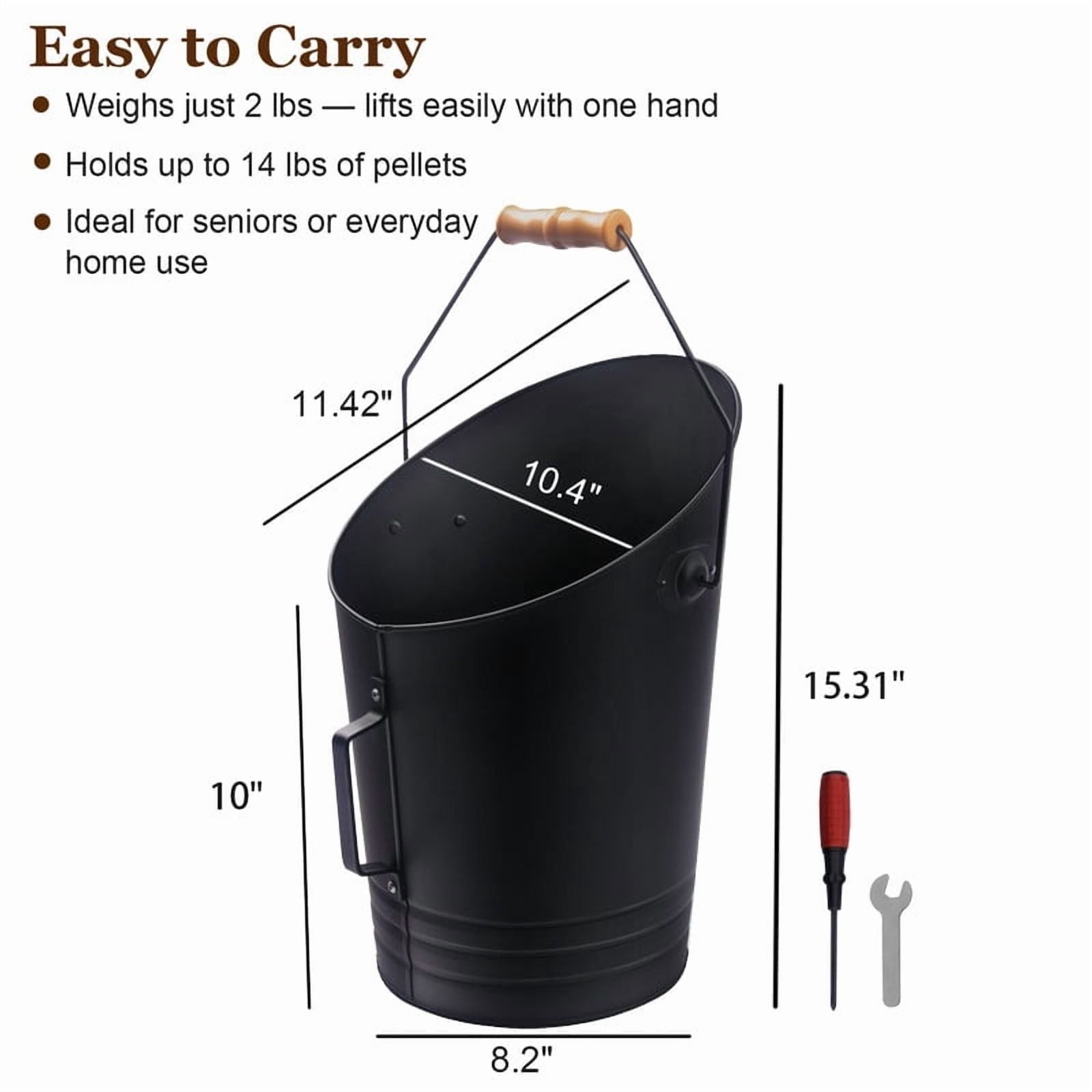 DUNCHATY Compact Ash Bucket 2.64Gal - Heat-Proof Steel Container for Hot Pellet Ash & Firewood, Quick Ash Cleanup w/Sturdy Handle