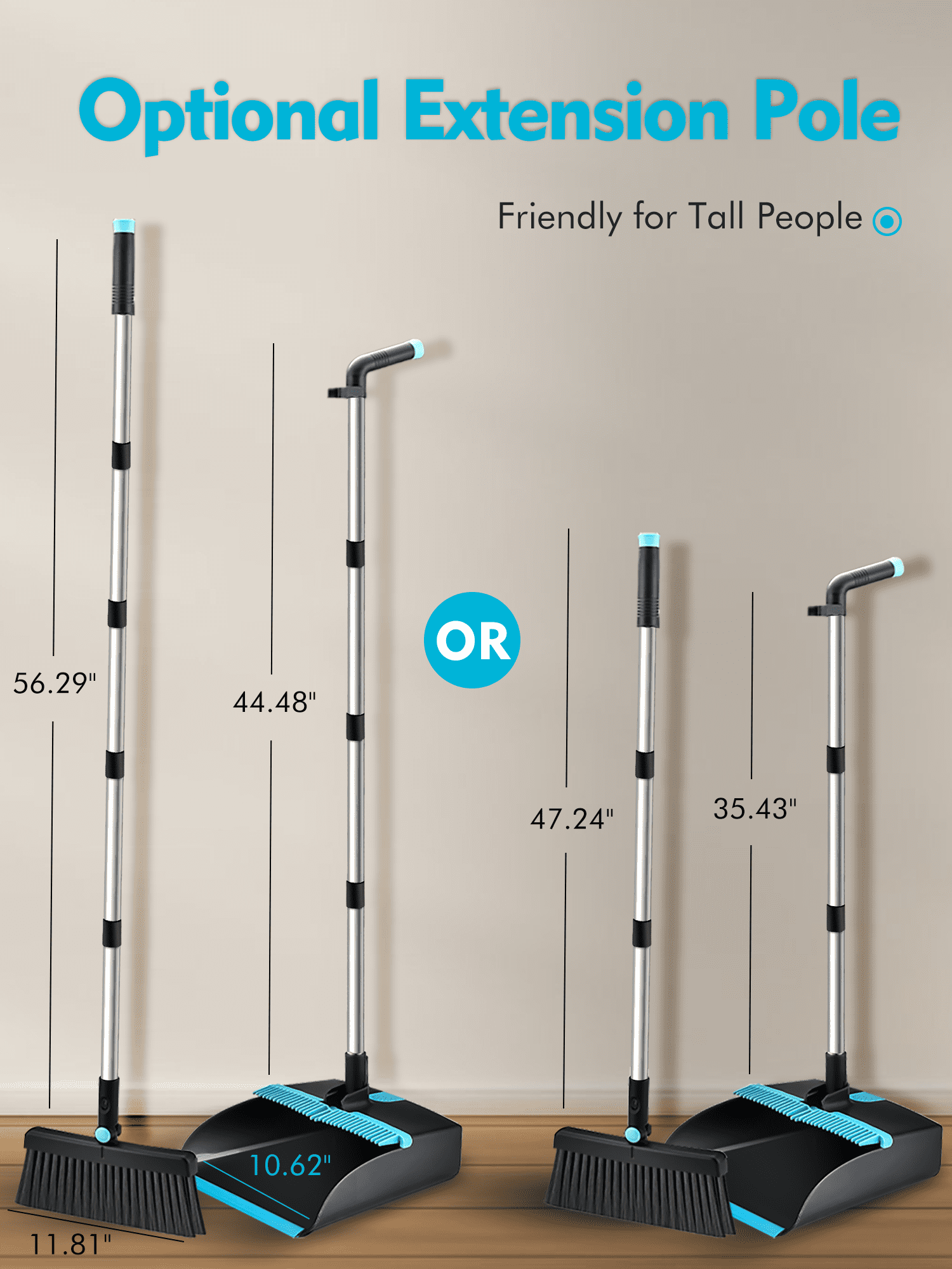 BIMZUC Broom and Dust Pan Combo,Steel Broom and Dustpan Set for Home,Dust Pan with 56.9" Long Handle