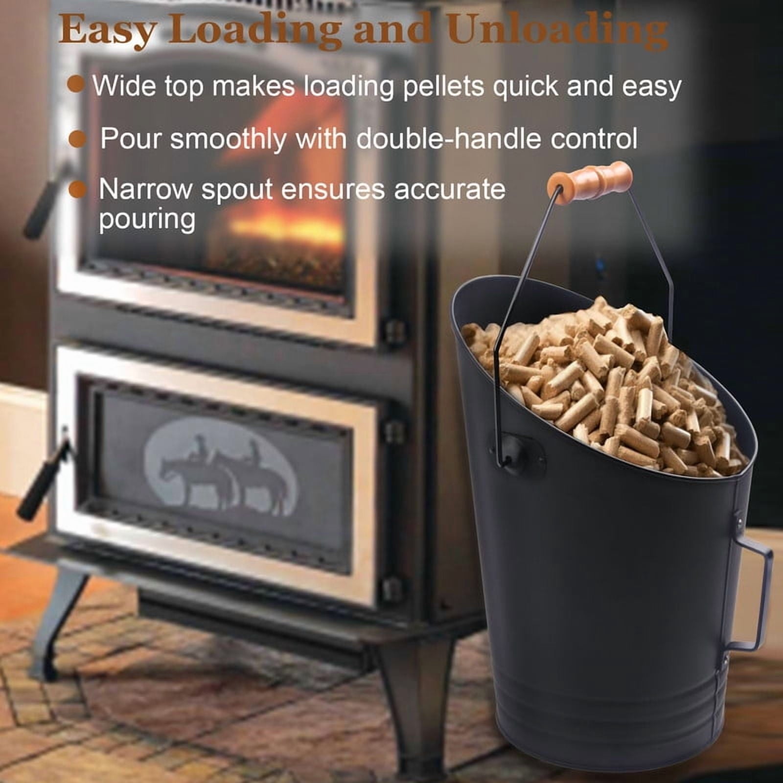 DUNCHATY Compact Ash Bucket 2.64Gal - Heat-Proof Steel Container for Hot Pellet Ash & Firewood, Quick Ash Cleanup w/Sturdy Handle