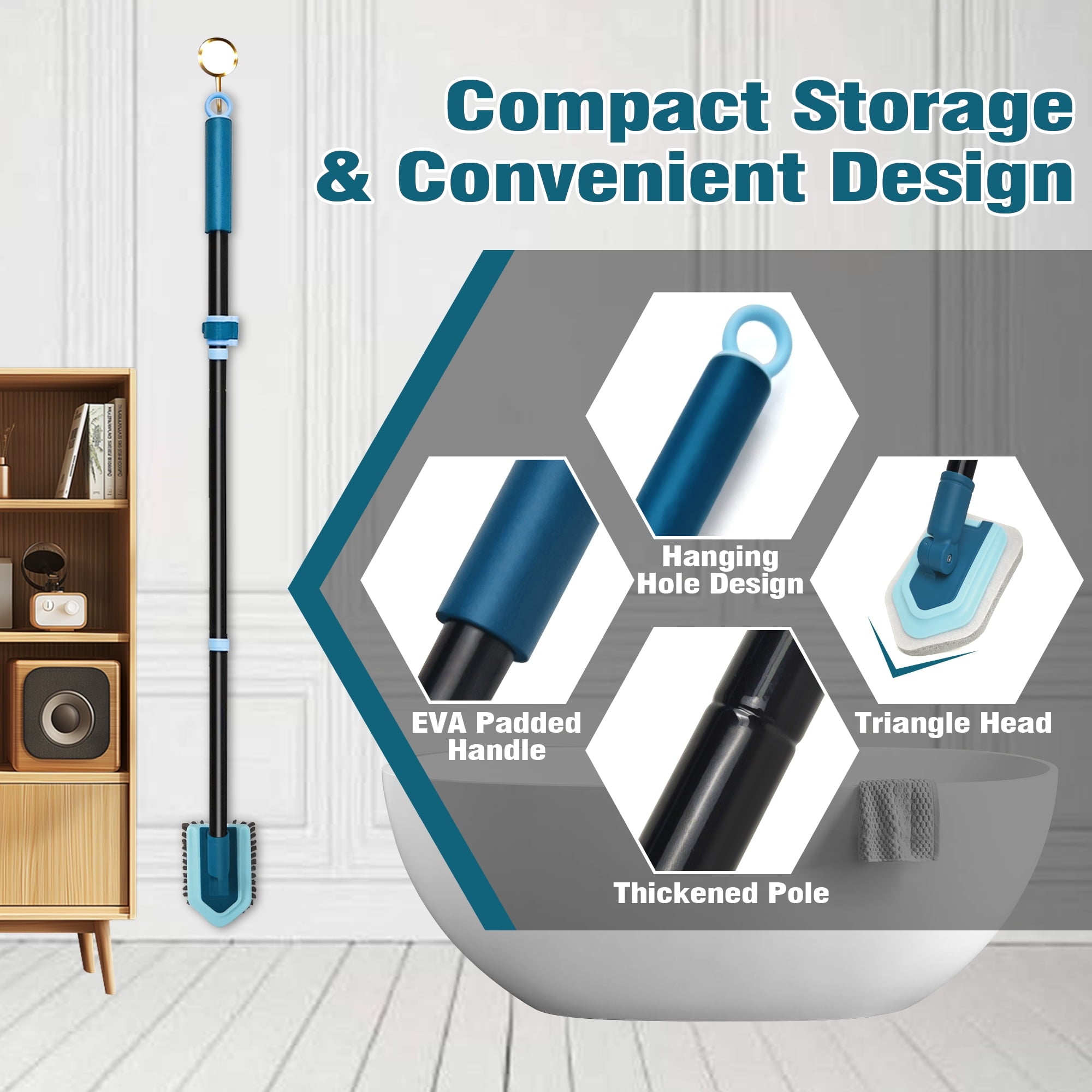 JEHONN Tub Tile Scrubber Brush with Long Handle (Blue)