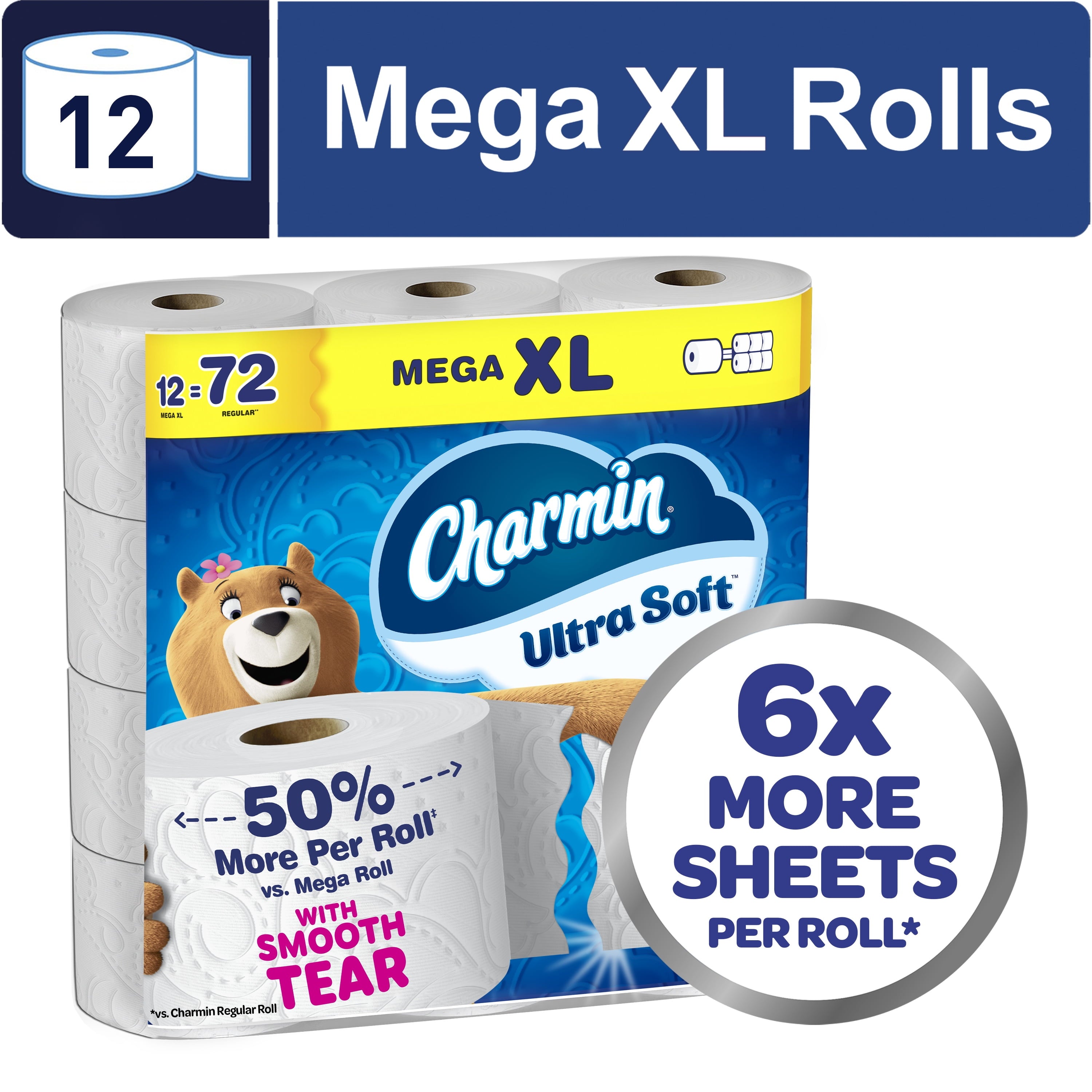 Charmin Toilet Paper Ultra Soft, 12 Mega XL Rolls, 2-Ply Bath Tissue