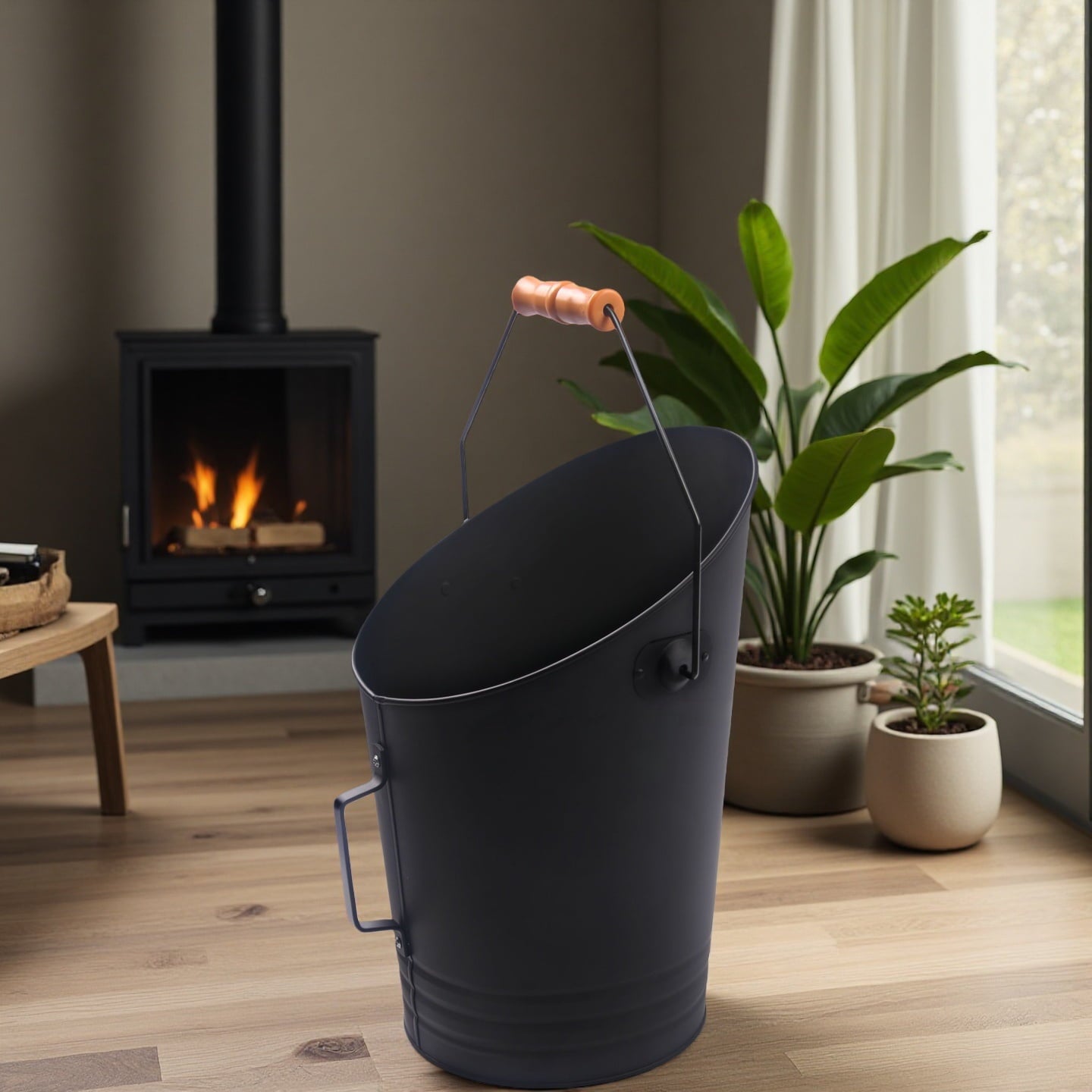 DUNCHATY Compact Ash Bucket 2.64Gal - Heat-Proof Steel Container for Hot Pellet Ash & Firewood, Quick Ash Cleanup w/Sturdy Handle