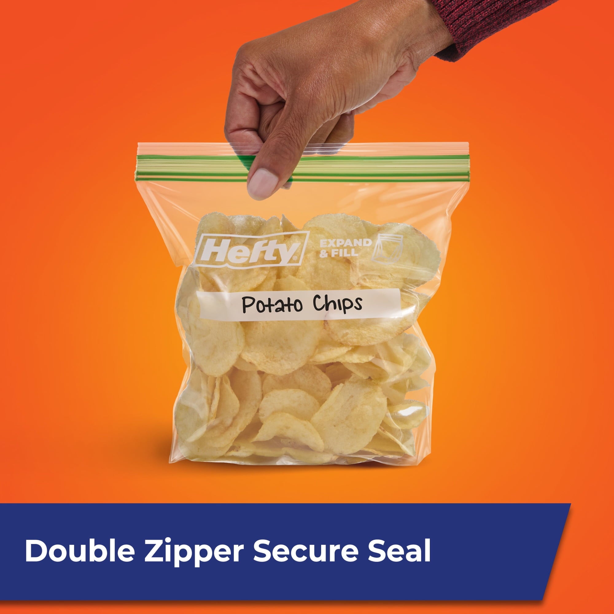 Hefty Press to Close Extra Large Sandwich Food Storage Bags, 100 Count