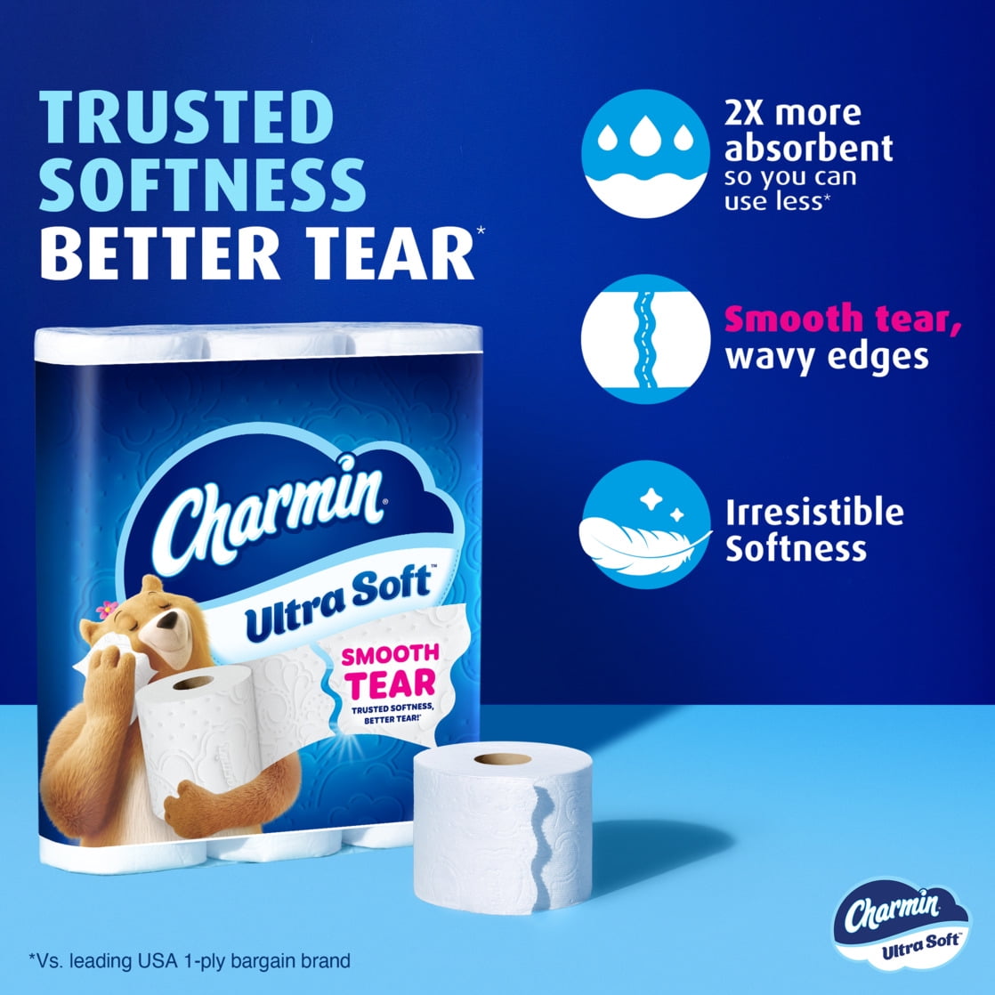 Charmin Toilet Paper Ultra Soft, 12 Mega XL Rolls, 2-Ply Bath Tissue
