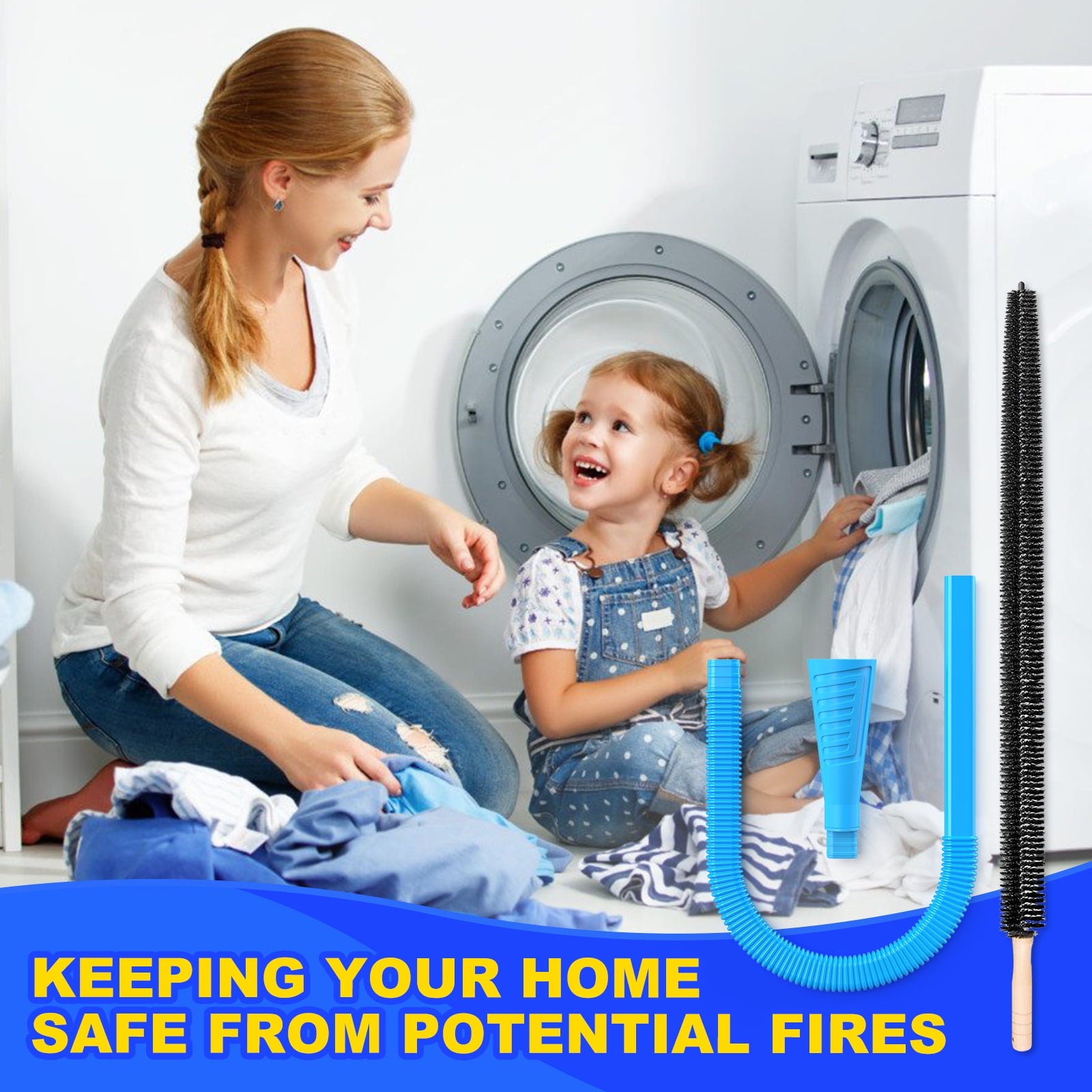 DRYVENCK Dryer Vent Cleaner Kit and Dryer Lint Brush Vacuum Hose Attachment Brush Lint Remover Power Washer and Dryer Vent Vacuum Hose Replacement Parts(Blue)