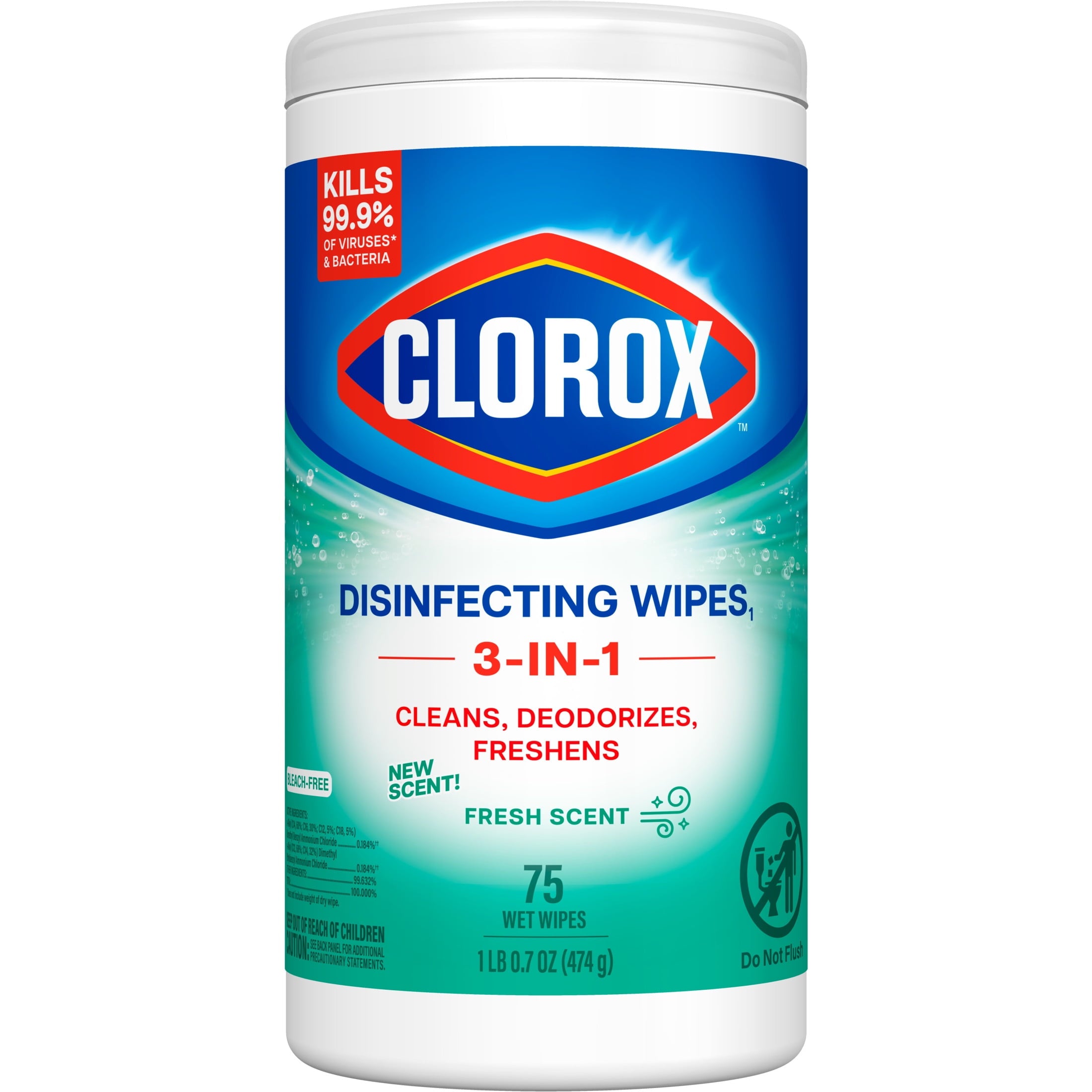 Clorox Bleach-Free Disinfecting and Cleaning Wipes, Fresh Scent, 75 Count