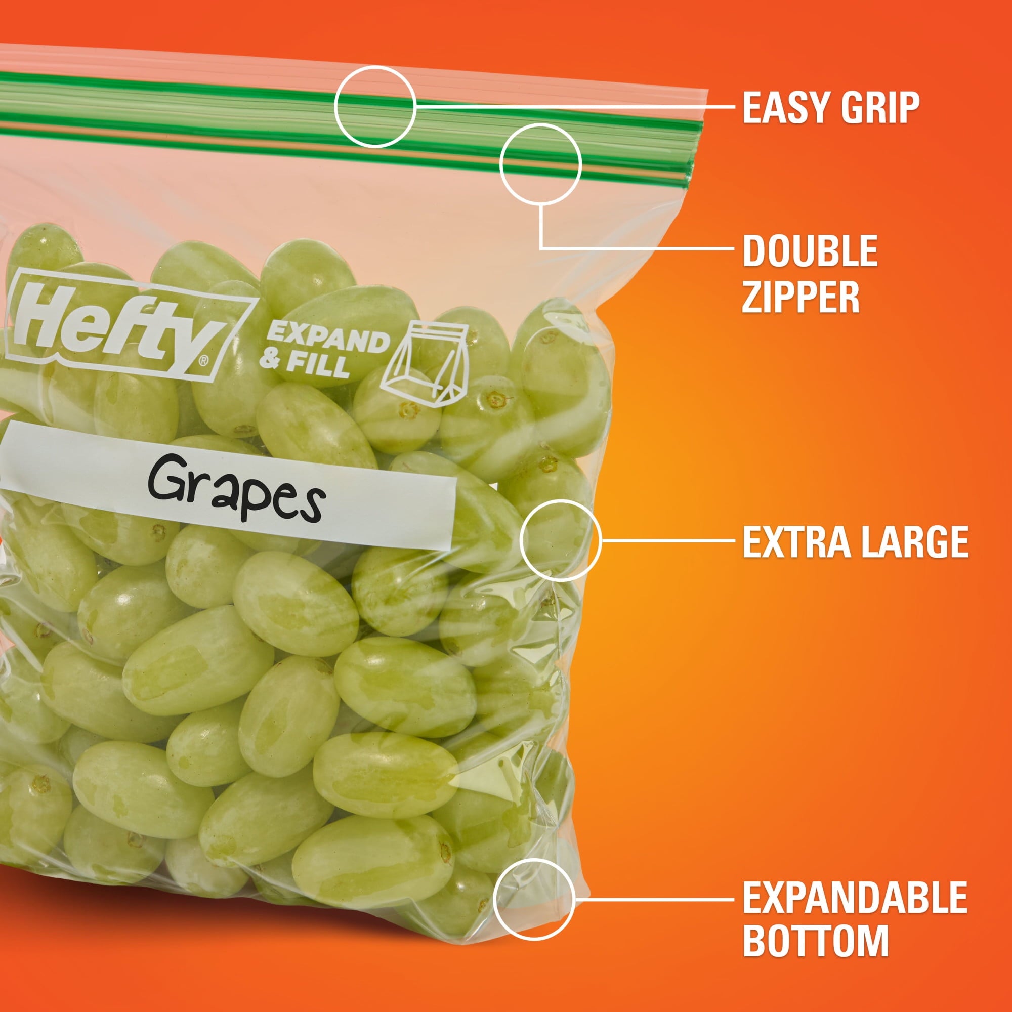 Hefty Press to Close Extra Large Sandwich Food Storage Bags, 100 Count