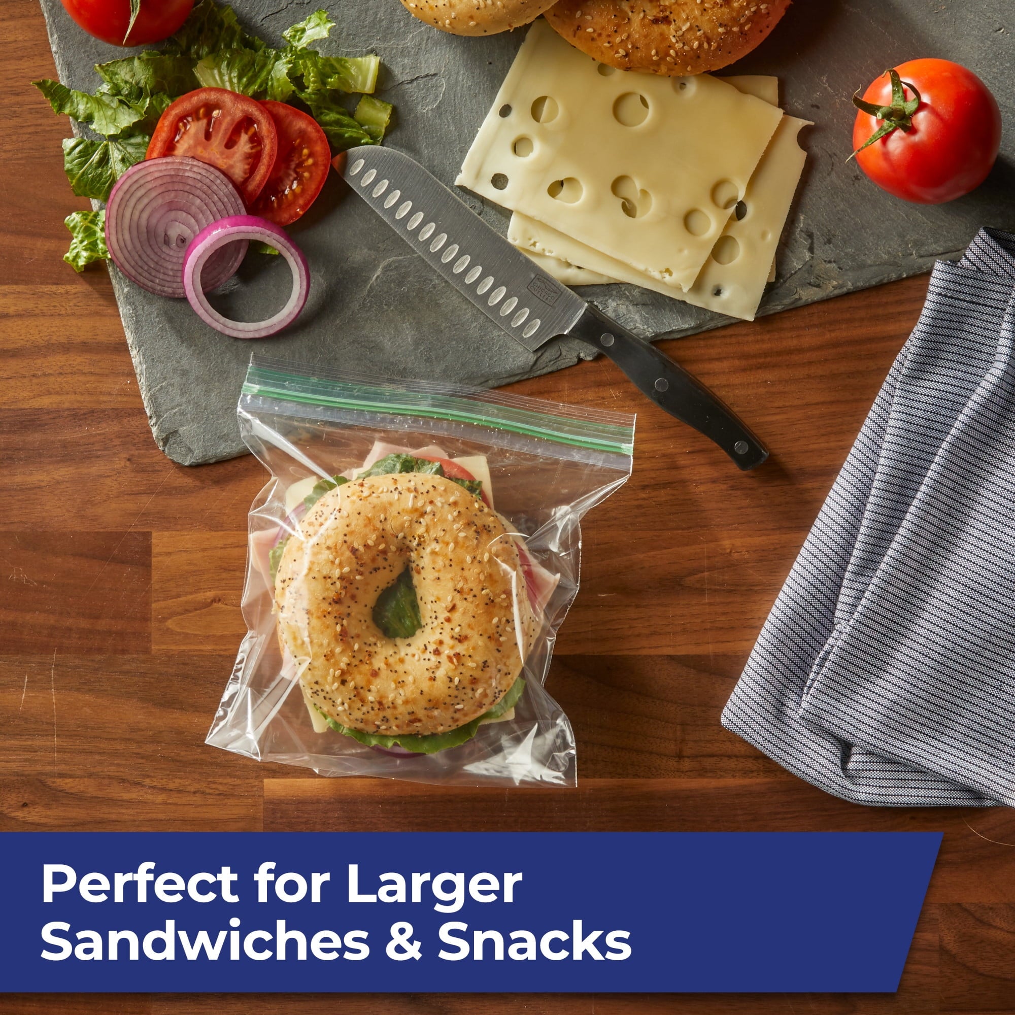 Hefty Press to Close Extra Large Sandwich Food Storage Bags, 100 Count